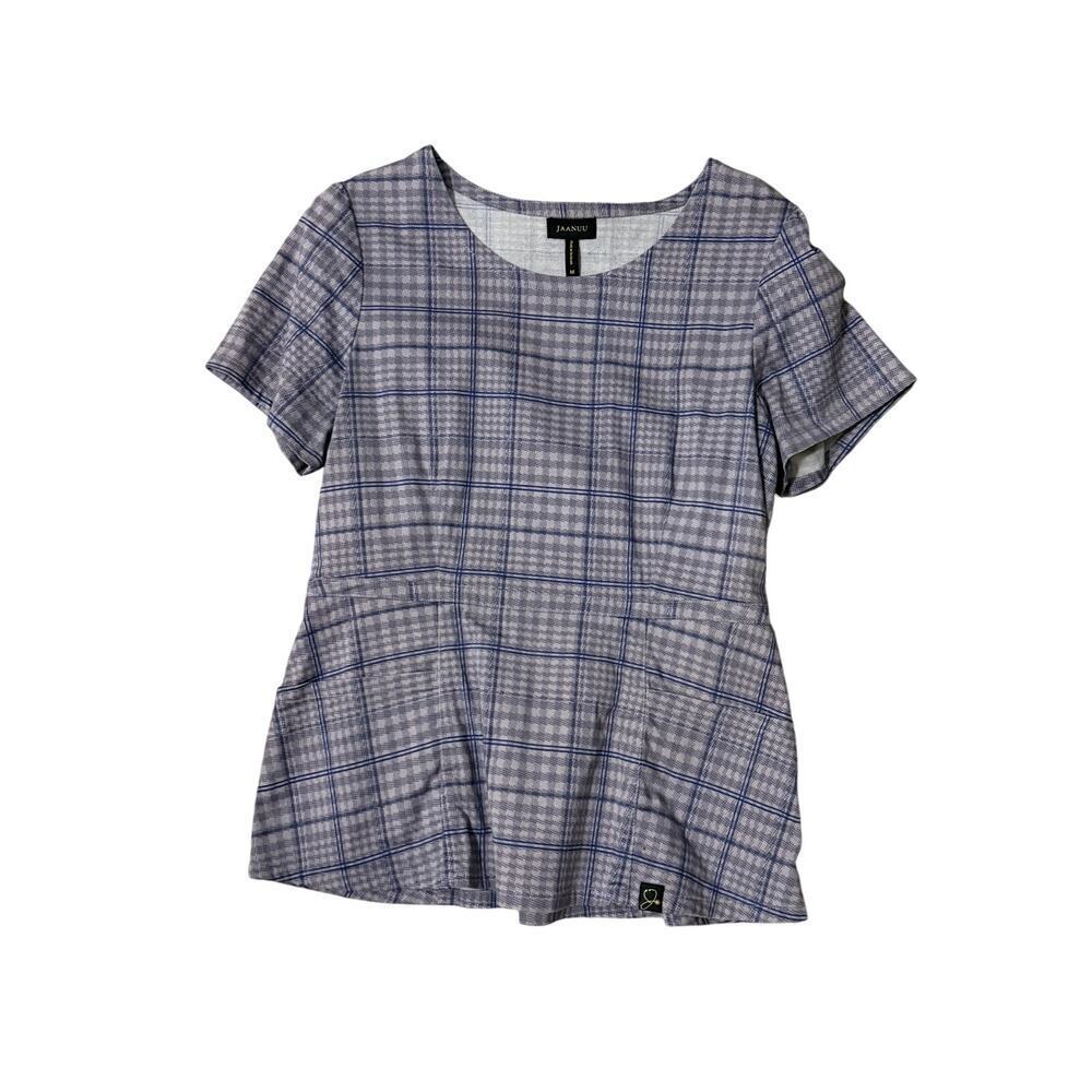 Jaanuu plaid scrub top w side zip nurse attire workwear medical preppy soft sz M
